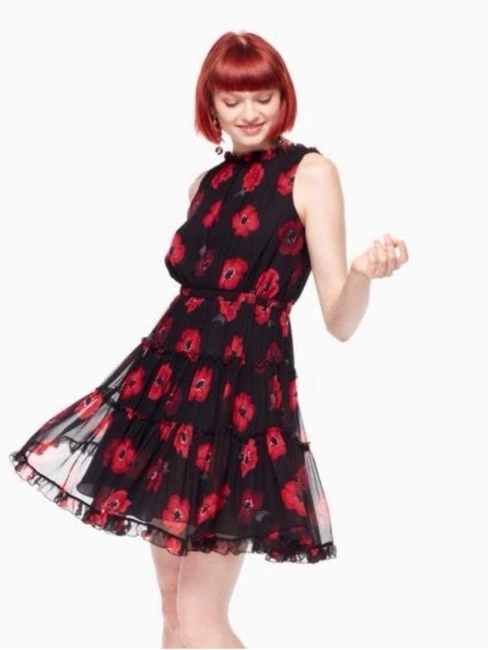 Kate Spade Size 10 Dress Silk Chiffon Poppy
Floral Ruffle